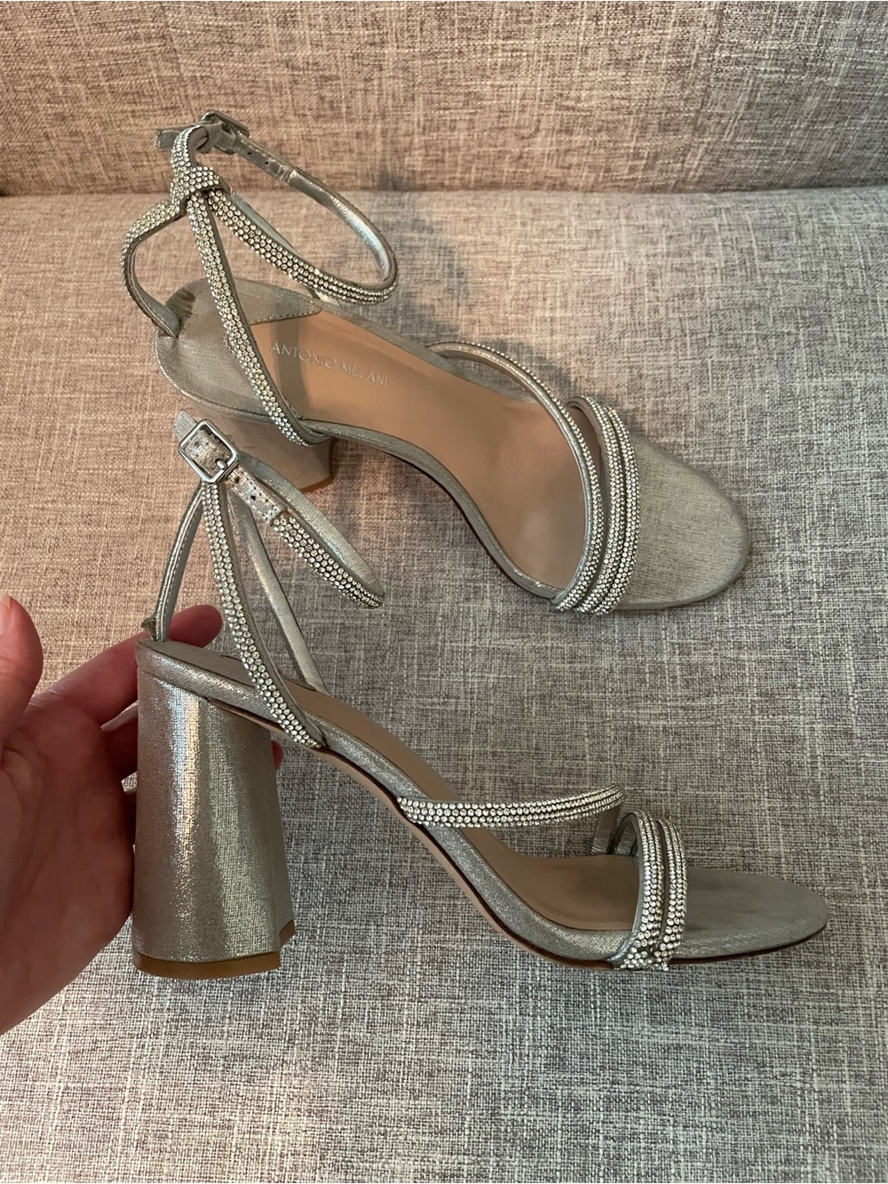 Antonio Melani Garlini Rhinestone Strap Dress Sandals with a Block Heel - Picture 4 of 8
